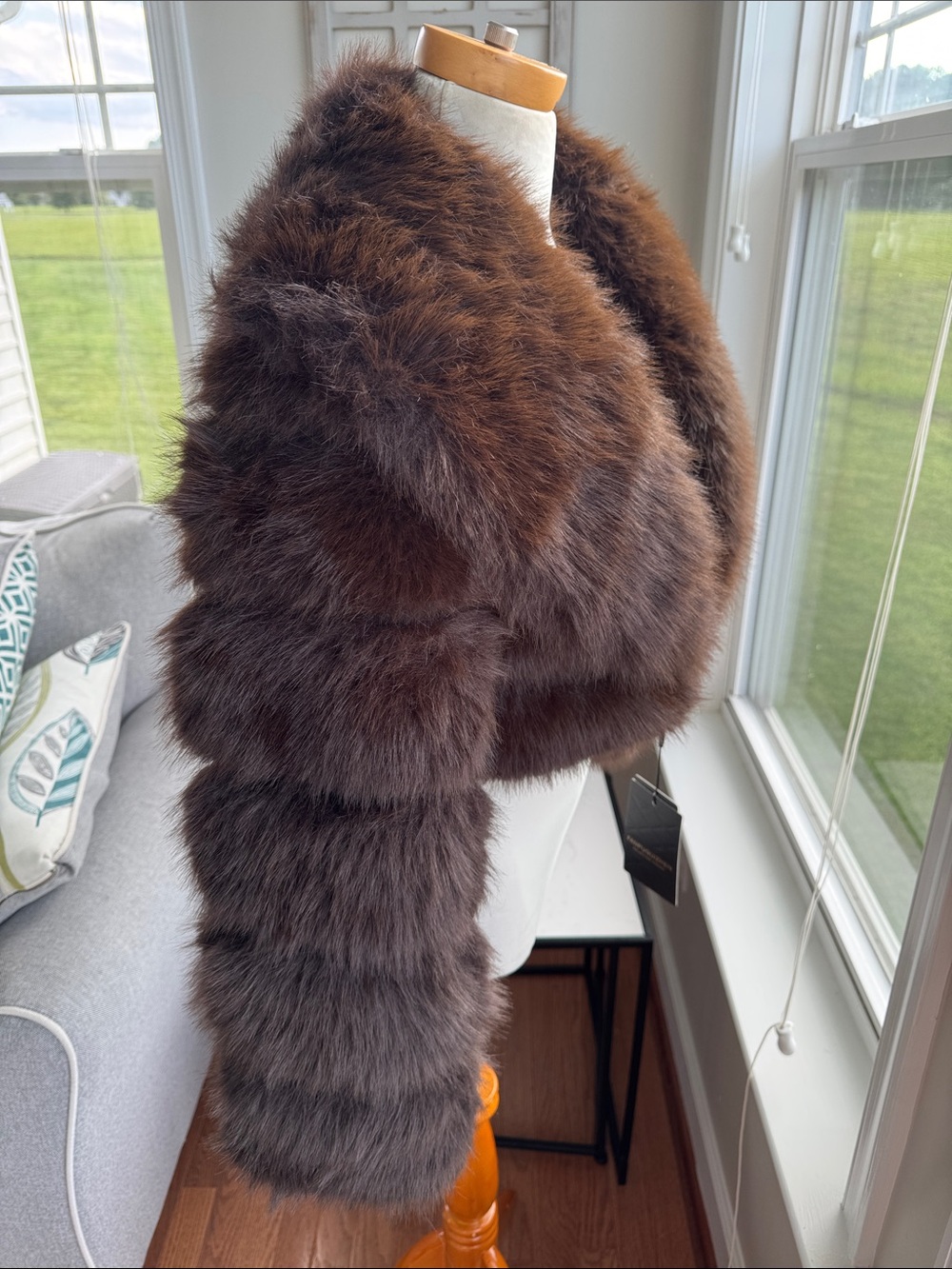 Fanpuguizhen Dark Espresso Brown Faux Fur Cropped bolero Shrug Jacket size L NWT - Picture 5 of 9